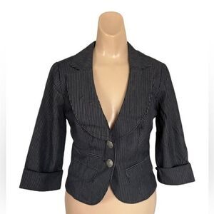 Rampage Navy Blue Pinstriped 3/4 Sleeve Blazer Small
